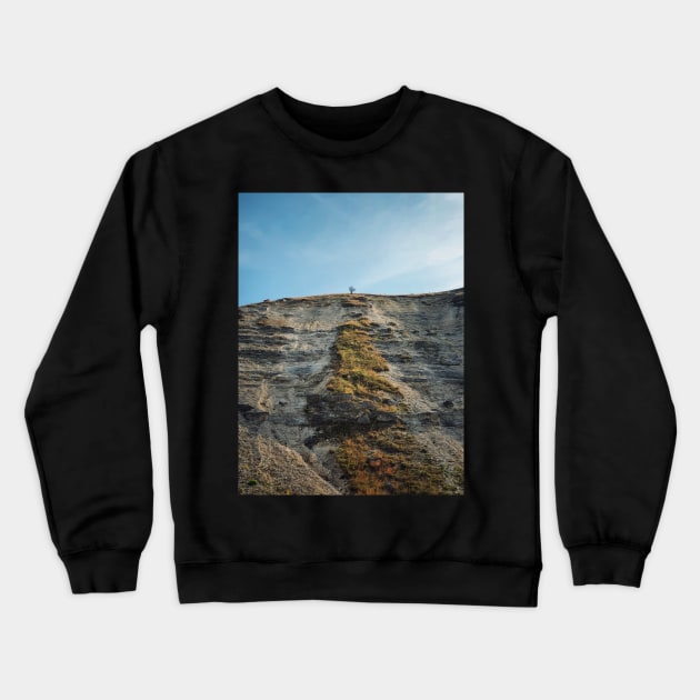 bare tree on top of a cliff Crewneck Sweatshirt by psychoshadow